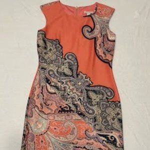DB ESTABLISHED 1962 ORANGE AND COLORFUL PAISLEY SWATH PRINT DRESS WOMEN'S SIZE 6